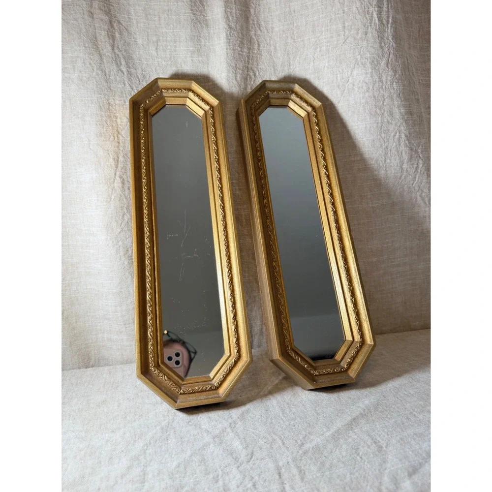Vintage Gold Octagon Wall Mirrors, Pair of Hollywood Regency Accent Mirrors